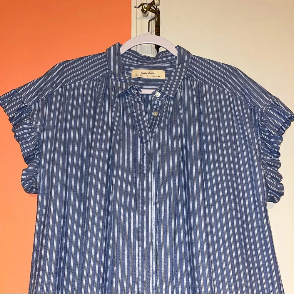 Isabella Sinclair Anthropologie Piper Blue Striped Shirt Dress - Picture 4 of 15